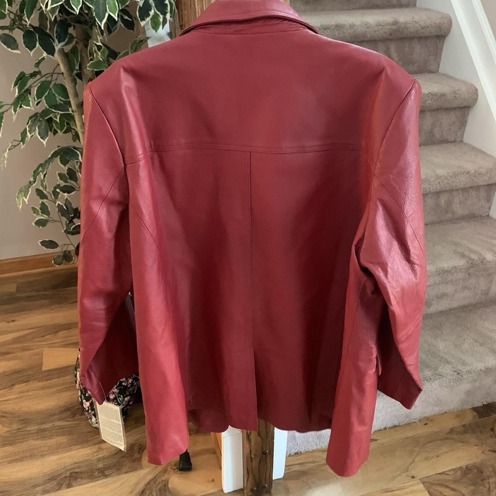 Womens Leather Jacket Red XL Sz 22 New With Tags Vintage Retro Style - Picture 8 of 8